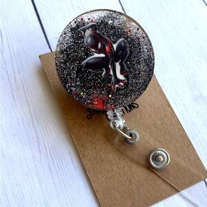 Spiderman Miles Morales Nurse Medical Glitter Handmade Resin Badge Reel